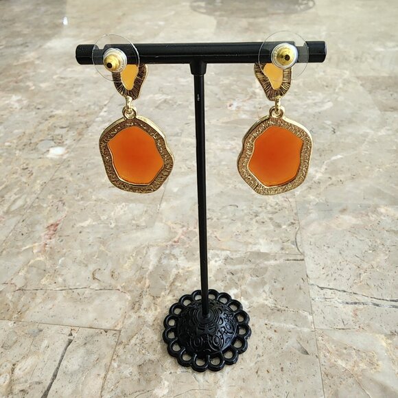 Stony Peach and Orange Drop Earrings - Picture 6 of 6